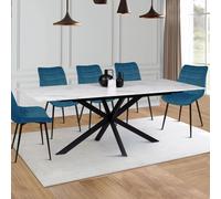 Idmarket Table À Manger Alaska 6-10 Personnes Effet Marbre Blanc Et Pied Araignée Métal 160-200 Cm Blanc