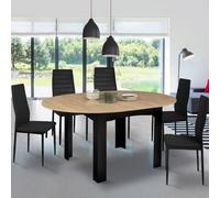 IDMarket Table à manger extensible DONA ronde 4-6 personnes noire plateau façon hêtre 120-160 cm