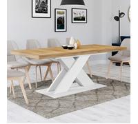 IDMarket – Table à manger extensible rectangulaire Alicia – Bois/Blanc – 6-10 personnes – 160-200 cm