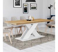 IDMarket – Table à manger extensible rectangulaire Alicia – Bois/Blanc – 6-10 personnes – 160-200 cm