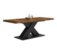 IDMarket - Table à Manger Extensible Rectangle Alicia 6-10 Personnes Plateau Bois foncé Hawkins et Pied X Noir 160-200 cm