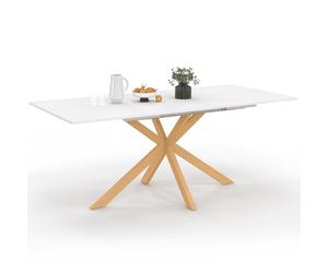 IDMarket - Table à Manger Extensible Rectangle Alix 160-200 cm Bois, Blanc | Avec pied araignée bois et plateau blanc GISELE, capacité 6-10 personnes