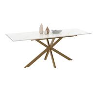 IDMarket - Table à Manger Extensible Rectangle Alix 160-200 cm doré, marbre | Avec pied araignée laiton et plateau effet marbre doré ALASKA, capacité 6-10 personnes
