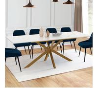 IDMarket - Table à Manger Extensible Rectangle Alix 160-200 cm doré, marbre | Avec pied araignée laiton et plateau effet marbre doré ALASKA, capacité 6-10 personnes
