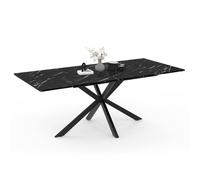 IDMarket Table à manger extensible ALIX rectangulaire 6-10 pers plateau effet marbre noir 160-200 cm