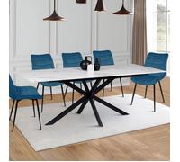 IDMarket - Table à Manger Extensible Rectangle Alix 6-10 Personnes Pied araignée Noir Plateau Effet marbre Blanc Alaska 160-200 cm