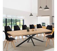 Idmarket Table À Manger Extensible Rectangle Alix Avec Rangement 10-12 Personnes Pied Araignée Bois Et Noir 200-240 Cm Noir