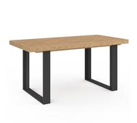 IDMarket Table à manger extensible Cassius rectangle – 4-8 pers Effet chevrons pieds noirs 160-200cm