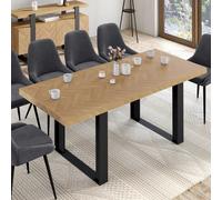 IDMARKET Table à manger extensible rectangle CASSIUS 6-10 personnes effet chevrons et pieds noirs 160-200 cm