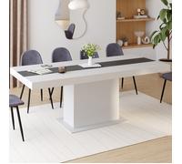 IDMarket - Table à Manger Extensible Rectangle Eden 6-10 Personnes Blanche et Bande Centrale Grise 160-200 cm