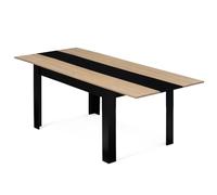 IDMarket - Table à Manger Extensible Rectangle Georgia 6-10 Personnes Noire et Imitation hêtre 140-220 x 90 cm