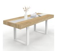 IDMarket - Table à Manger Extensible Rectangle Phoenix 160-200 cm | Coloris bois et blanc avec bande centrale blanche, capacité 4-8 personnes