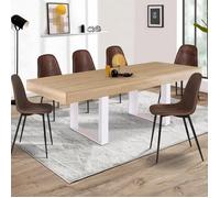 Table de cuisine ID Market Table à manger extensible phoenix 6-10 personnes bois et blanc 160-200 cm
