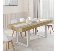 IDMarket – Table à manger extensible Phoenix rectangulaire 4-8 personnes bois et blanc 160-200 cm