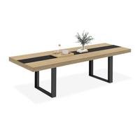 Table à manger extensible rectangle PHOENIX 10-12 personnes bois et noir bande centrale noire 200-300 cm
