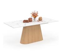 IDMarket - Table à Manger Extensible Rectangle Rhonda 6-10 Personnes Plateau marbre Blanc Alaska et Bois façon hêtre 160-200 cm