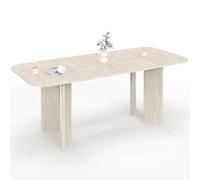 IDMarket - Table à Manger Extensible rectangulaire Arrondie Capucine 6-10 Personnes 4 Pieds Design Arrondi façon travertin 160-200 cm