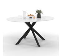 IDMarket - Table extensible Alix Ronde 4-8 personnes - Plateau effet marbre Blanc Alaska 110-150 cm