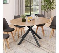 Table à manger extensible ronde ALIX 6-8 personnes pied araignée bois et noir 110-150 cm