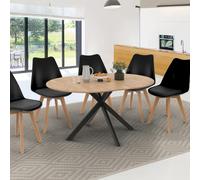 Table à manger extensible ronde ALIX 6-8 personnes pied araignée bois et noir 110-150 cm