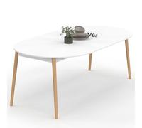 IDMARKET Table à manger extensible ronde ANGELA 4-10 personnes blanc pied bois 110 - 200 cm