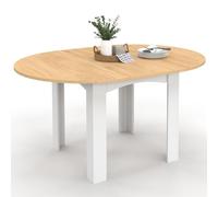 IDMarket - Table à Manger Extensible Ronde Dona 110-150 cm Blanc et hêtre | Avec plateau façon hêtre, capacité 4-8 personnes