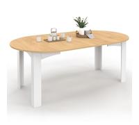 IDMarket - Table à Manger Extensible Ronde Dona 4-10 Personnes Blanche Plateau façon hêtre 110-200 cm