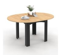 Idmarket Table À Manger Extensible Dona Ronde 4-6 Personnes Noir Plateau Façon Hêtre 120-160 Cm Noir