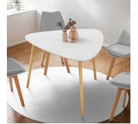 IDMarket Table à manger GAIA 4 personnes plateau blanc pieds bois 110 cm