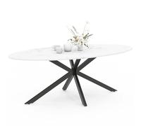 IDMarket - Table à Manger Ovale Alix 200 cm Pied araignée Noir | Avec plateau effet marbre blanc ALASKA, capacité 10 personnes