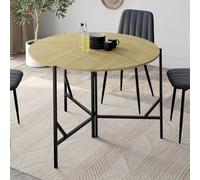 IDMarket - Table à Manger Pliante Ronde Yael 4 Personnes Bois et Noir Design Industriel 110 cm