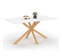 IDMarket - Table à Manger Rectangle Alix 160 cm Pied araignée Bois | Avec plateau blanc GISELE, capacité 8 personnes
