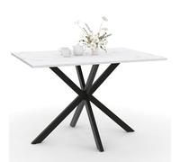 IDMarket - Table à Manger Rectangle Alix 6 Personnes Pied araignée Noir et Plateau Effet marbre Blanc Alaska 110 cm