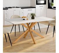 IDMarket - Table à Manger Rectangle Alix 8 Personnes Pied araignée Bois et Plateau Blanc Gisele 160 cm