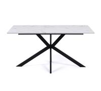 IDMarket – Table à manger Alix 8 pers, pied araignée noir, plateau effet marbre blanc Alaska 160 cm