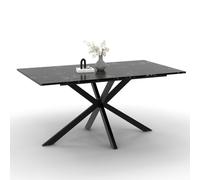 IDMarket - Table à Manger Rectangle Alix 8 Personnes Pied araignée Noir et Plateau Effet marbre Noir Alaska 160 cm