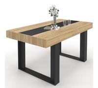IDMarket - Table à Manger Rectangle Phoenix 6 Personnes Bois et Noir Bande Centrale Noire 160 cm