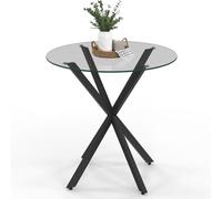IDMarket - Table à Manger Ronde Alix 4 Personnes Pied araignée Noir et Plateau Verre 80 cm