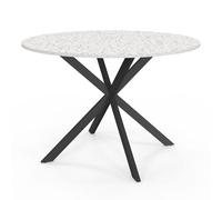 IDMarket Table à manger ronde Alix 6 personnes pied araignée noir plateau effet terrazzo 110 cm
