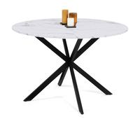 IDMarket – Table ronde fixe ALIX – Plateau effet marbre blanc, pied araignée noir – 6 pers – 110 cm