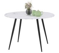 IDMarket - Table à manger ronde Amelia 4 personnes effet marbre blanc Alaska pieds métal noir 110 cm