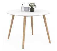IDMarket - Table à Manger Ronde Angela 4 Personnes Blanc Pieds Bois 110 cm