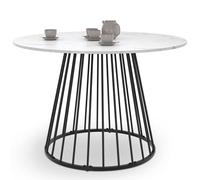 IDMarket – Table ronde Yuna 6 pers, pied filaire métal noir, plateau effet marbre Blanc Alaska 110cm
