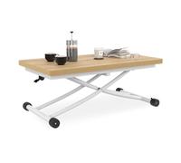 IDMarket - Table Basse 2 en 1 relevable en Table à Manger Urbana Bois/Blanc | Rectangulaire, 100 x 57/114 x 30/75 cm, plateau bois et pied blanc
