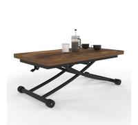 IDMarket Table basse relevable URBANA extensible bois foncé pied noir design industriel