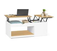 IDMarket - Table Basse 2 Plateaux relevables ELEA avec Coffre Bois Blanc et façon hêtre