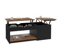 IDMarket - Table Basse 2 Plateaux relevables ELEA avec Coffre Bois foncé Effet Vieilli et Noir