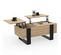IDMarket - Table Basse 2 Plateaux relevables Phoenix Bois et Noir