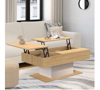 IDMarket - Table basse Eden 2 plateaux relevables rectangulaire bois et blanc