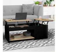 IDMarket Table basse EYLA 2 plateaux relevables rectangulaire avec coffre bois noir et façon hêtre